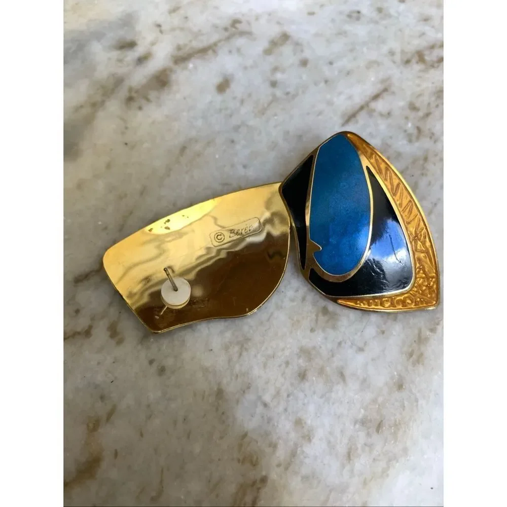 Berebi Vintage Art Deco Earrings #blue #black #gold